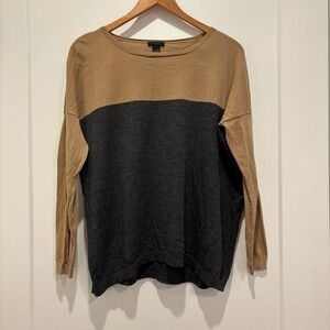 Only Mine Colorblock Merino Wool Sweater Women's Size M Tan Charcoal Long Sleeve